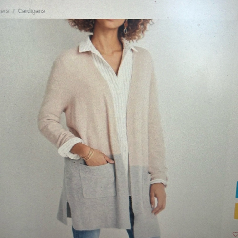 Madewell Kent color block heather gray and beige open front cardigan NWOT